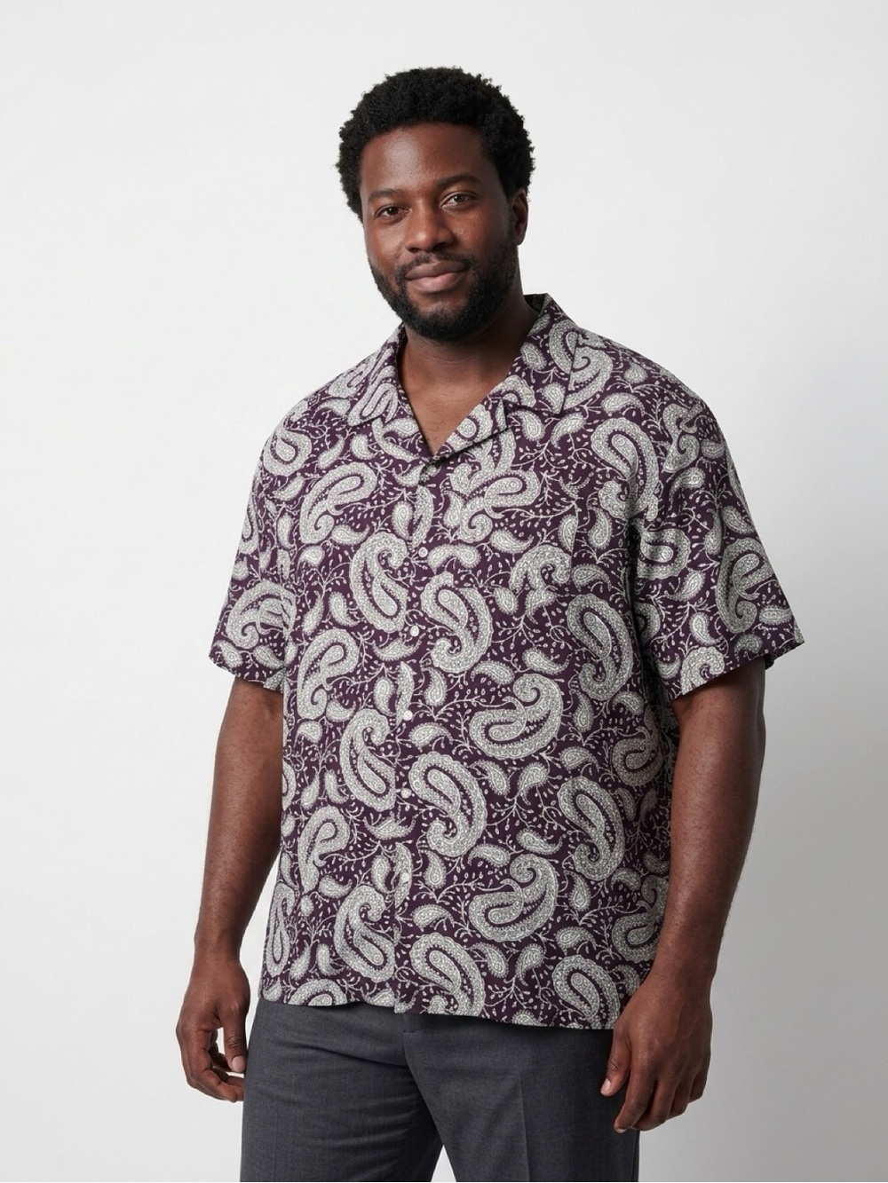 Paisley Short Sleeve Button Up Shirt Dark Plum Size XXL Lightweight Travel Boho - Picture 11 of 11